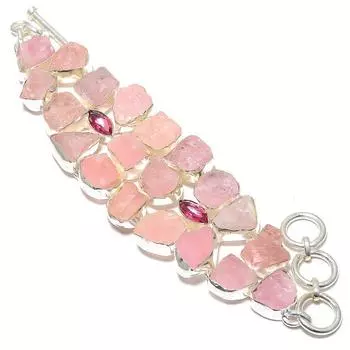 Необработанный розовый кварц, драгоценный камень рубеллит 925 серебряный браслет 7-8 JCB353-11