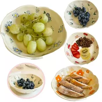 Необычная керамическая миска, креативная, сложенная вручную, для сервировки фруктового салата, милая десертная миска для йогурта и овсянки с цветком для домашнего использования синий