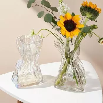 Необычная стеклянная ваза, гидропонная ваза для цветов с высокой прозрачностью, украшение для дома, гостиной, обеденного стола, прозрачная стеклянная ваза