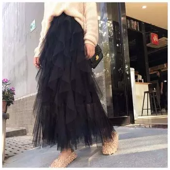 Необычная юбка из тюля в сетку в стиле торт для девочек L чёрный