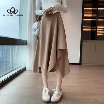 Необычная юбка женская с высокой талией в стиле ретро, осень-весна, новая длинная юбка S чёрный