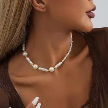 Необычное модное ожерелье из искусственного жемчуга, оригинальный дизайн, геометрическое