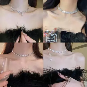 Необычное ожерелье с цирконом, роскошное винтажное женское колье-колье с цирконием, простые блестящие ювелирные аксессуары в стиле Y2K для девочек