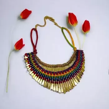 Необычное позолоченное разноцветное колье ручной работы для девочек и женщин