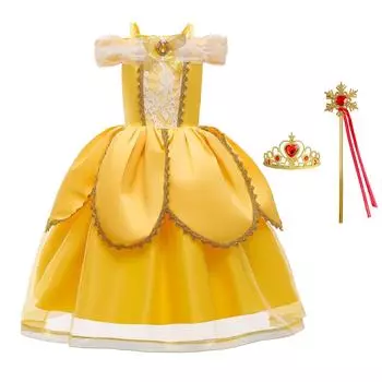 Необычные платья принцессы для девочек, красота и наряды, платье с цветочным принтом на Хэллоуин, Рождество, свадьбу, день рождения (аксессуары) 100 жёлтый