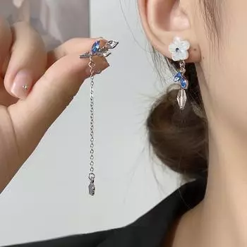 Необычные серьги с синим цветком, модный дизайн, Sense Light, роскошный изысканный стиль, универсальные серьги, оптовая продажа ювелирных изделий