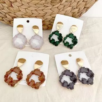 Необычные серьги женские ювелирные изделия капля геометрия модные красивые изысканные элегантные серьги натуральный камень ухо гвоздик 7*4.1cm зелёный