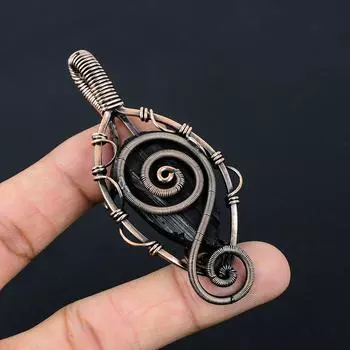 Необычный черный турмалин, драгоценный камень, чистая медная проволока, обернутая подвеской ручной работы, ювелирные изделия 3.15 Inches чёрный