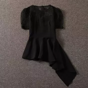 Необычный дизайн с оборками, нишевый круглый вырез, короткий рукав Black L