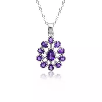 Необычный кулон из стерлингового серебра с натуральным аметистом Серебряный кулон ручной работы с аметистом