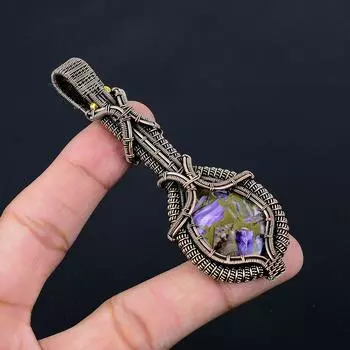 Необычный медный чароит, драгоценный камень, чистая медная проволока, обернутая подвеской ручной работы, ювелирные изделия 3.74 Inches фиолетовый