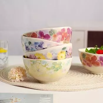 Необычный набор мисок для риса в японском стиле с цветочным узором, керамическая салатница, расписанная вручную, ручная роспись, подглазурная окраска, подарочная коробка ручной работы, 4.5 inch фиолетовый