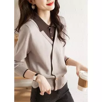 Необычный темперамент, искусственный комплект из двух предметов, осень 2024, новый стиль, модный лоскутный женский вязаный свитер One size