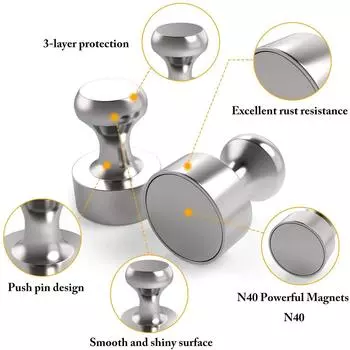 Неодимовый магнит N52 Сверхсильные магниты 12 X 16 мм для магнитной доски, перфорированной доски, холодильника, конусных магнитов, музыкальных магнитов, пробковой доски 2-pack