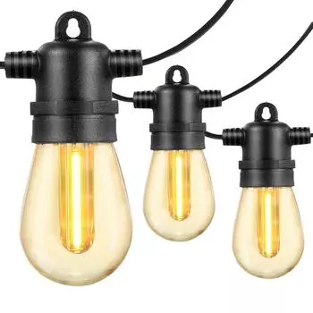 Neoglint 14,63 м/48 футов A C120V 15W S14 Fairy String Light Небьющийся уличный светильник 15+1(Запасной) светодиоды чёрный