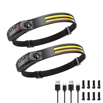 2 упаковки светодиодных налобных фонарей для кемпинга и пешего туризма, налобный фонарь с датчиком движения, фара 7 чёрный