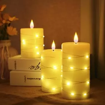 Neoglint 3PCS Беспламенные свечи с комплектом витых гирлянд с контроллером Реалистичные светодиоды