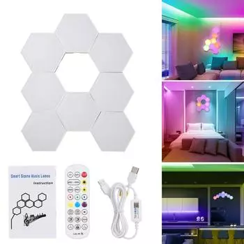 Neoglint 8PCS BT Connected RGB шестиугольный светильник окружающего освещения Настенное декоративное освещение с контроллером белый