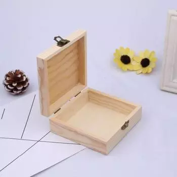 Неокрашенная деревянная шкатулка для драгоценностей, компактный футляр для колец, сережек, брелок для стола