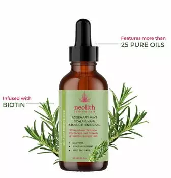 Neolith Натуральное масло розмарина для роста волос с мятой и биотином | Для роста волос, Крепких корней, Питания кожи головы, Против перхоти 55 ml жёлтый