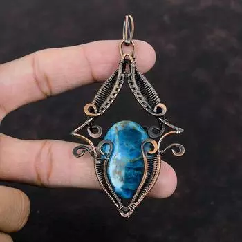 Neon Apatite Pendant Copper Wire Wrapped Pendant Handmade Copper Jewelry Gemstone Pendant For Gift Neon Apatite Jewelry Birthstone Pendants