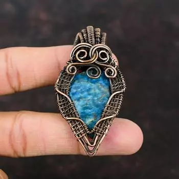 Neon Apatite Pendant Gemstone Pendant Copper Wire Wrapped Jewelry Copper Wire Jewelry Handmade Pendant Gift For Her Apatite Designer Jewelry