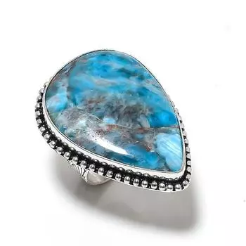 Neon Blue Apatite Gemstone Handmade 925 Sterling Silver Jewelry Ring Size 6 r7H04