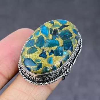 Neon Blue Apatite Gemstone Handmade 925 Sterling Silver Gift Ring Size 7.5 r8B67