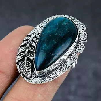 Neon Blue Apatite Gemstone Handmade 925 Sterling Silver Jewelry Ring Size 8 q9W71