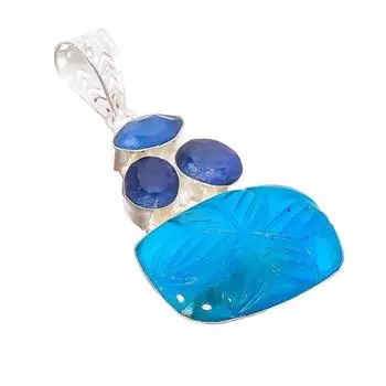 Neon Blue Apatite, Sapphire Gemstone 925 Sterling Silver Jewelry Pendant 2.36 AH-5219 2.17 синий