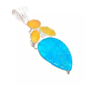 Neon Blue Apatite, Sapphire Gemstone 925 Sterling Silver Jewelry Pendant 2.48 AH-5163 2.17 синий