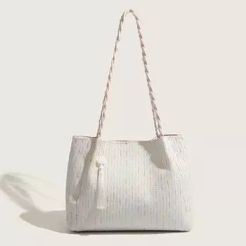 Neon Color Knitted Tote Bag Women s New Large Capacity Shoulder Bag Commuting Underarm Canvas Bag Women