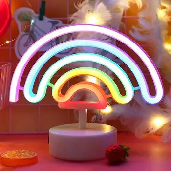 Neon Sign LED Rainbow-shaped Neon Light Battery/USB Powered Colorful Neon Lamp with Holder Base Rainbow Nightlight Decorative USB Plug