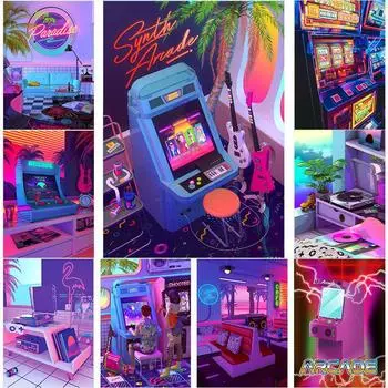 Neon Synthwave Arcade Zone Dream Плакаты Холст Картина Игра Игровая комната Настенная картина для кафе Клубная комната Украшение дома 21x30cm No Frame