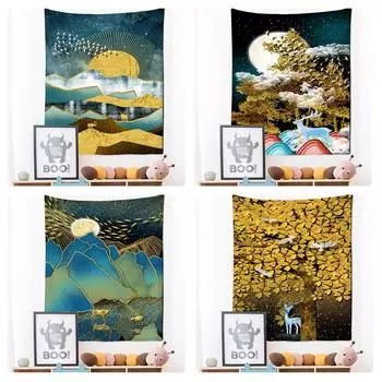 Неоновая картина, гобелен, настенный подвесной богемный стиль, Лось, кои, психоделическое колдовство, домашний декор для гостиной 95x70cm