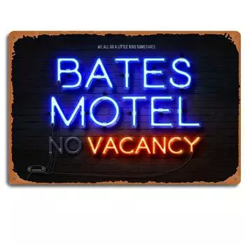 Неоновая металлическая жестяная вывеска «Bates Motel» в ностальгическом стиле — идеальный декор стены для мужской берлоги, подвала, бара, таверны и многого другого! чёрный