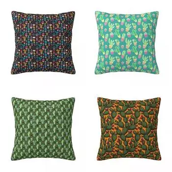 Неоновая наволочка с кактусом, милый ботанический принт, автомобильная молния, весенний современный чехол 40x40cm