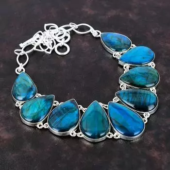 Неоновая вспышка, ожерелье из лабрадорита, ожерелье из стерлингового серебра 925 пробы, достойные ювелирные изделия, регулируемая цепочка, ожерелье, драгоценный камень, ювелирные изделия ручной работы, подарок для мамы Adjustable With18 Inches