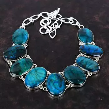 Неоновая вспышка, ожерелье из лабрадорита, ювелирные изделия ручной работы, ожерелье из стерлингового серебра 925 пробы, регулируемая цепочка, ожерелье, достойный ювелирный подарок из драгоценных камней, подарок для него