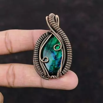 Неоновая вспышка, подвеска из лабрадорита, медная проволока, кулон с драгоценным камнем, новый кулон, медные украшения, кулон ручной работы, подарок для особого случая