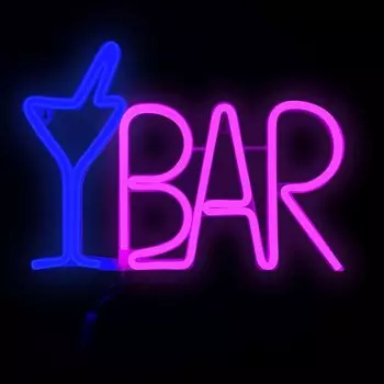 Неоновая вывеска для бара Для бизнеса Вывеска для магазина Светодиодный БАР Электрический рекламный щит USB-разъем 37x26x2 см Настенное художественное оформление Кабаре Развлечения