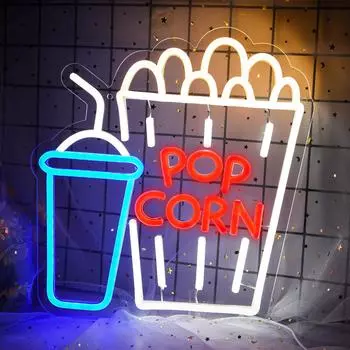 Неоновая вывеска Popcorn для декора стен, светодиодная подсветка для кинотеатра, вывеска для закусок Popcorn Neon Light для оформления вечеринок в кинозале белый
