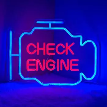 Неоновая вывеска «Проверьте двигатель», настенный декор, светодиодная лампа для рекламы автомобиля, питание от USB, для гаража, ремонтной мастерской, вывеска «Man Cave Shop» жёлтый