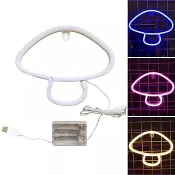 Неоновая вывеска в виде гриба, светодиодная лампа, работающая от USB/аккумулятора, небликующая, без мерцания, большая неоновая вывеска, украшение розовый