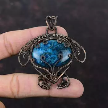 Неоново-апатитовый кулон, медная проволока, кулон, кулон из натурального драгоценного камня, медные украшения, подвеска в виде черепахи ручной работы, проволочные украшения, свадебный подарок
