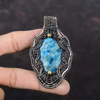 Неоново-апатитовый кулон, медная проволока, кулон, кулон из натурального драгоценного камня, удивительные ювелирные изделия из проволочной обмотки, кулон ручной работы, медные украшения для подарка