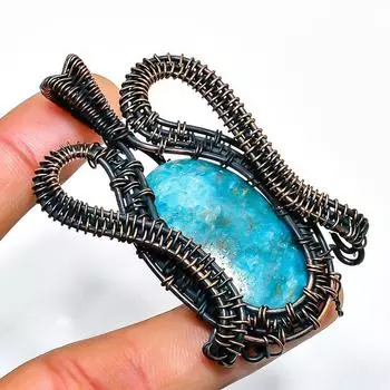 Неоново-голубой апатит драгоценный камень ручная работа медная проволочная подвеска 2.36 2.36 синий