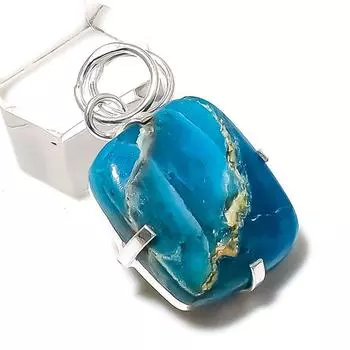 Неоново-голубой апатит драгоценный камень ювелирное изделие кулон из стерлингового серебра 925 пробы 1.54 B2m15