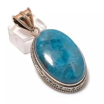 Неоново-голубой апатит, кулон из меди ручной работы, 2,29 дюйма, o8J67