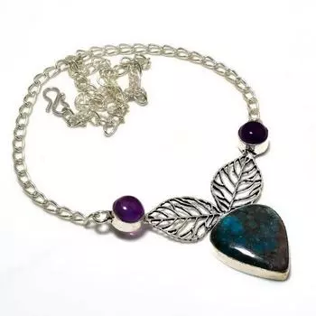 Неоново-синий апатит, аметист, драгоценный камень 925, посеребренное ювелирное ожерелье, 18 дюймов 18 синий